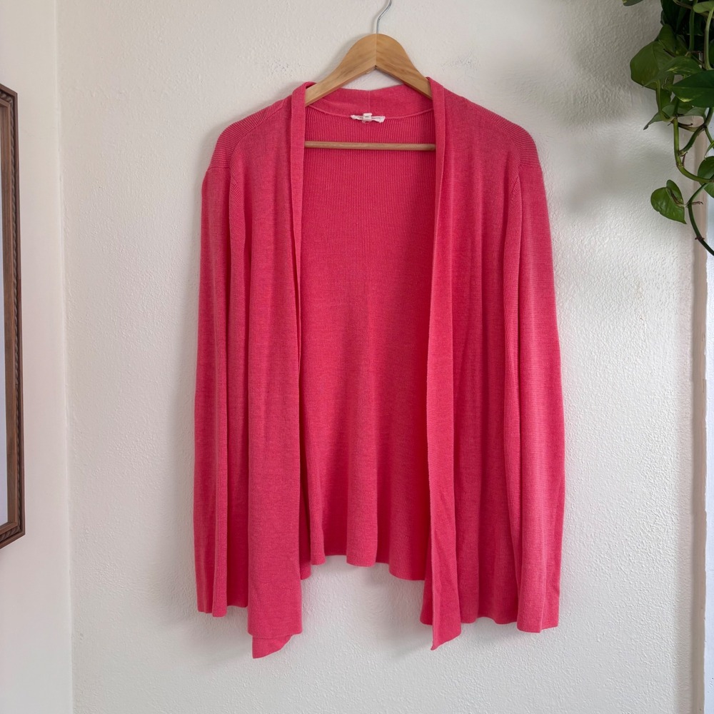 Eileen fisher pink cardigan 100% linen fall lightweight sweater open front sz 1X